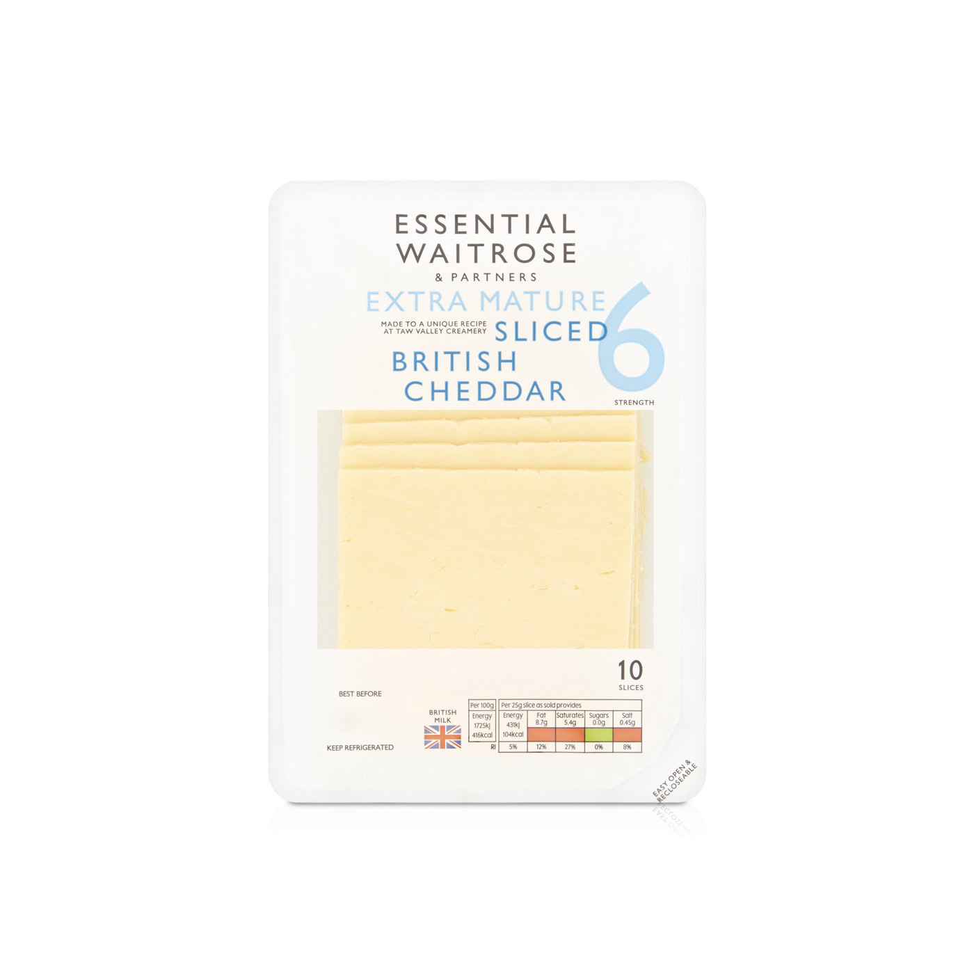 Waitrose Essential Sliced British Cheddar Extra Mature 10 slices 250g