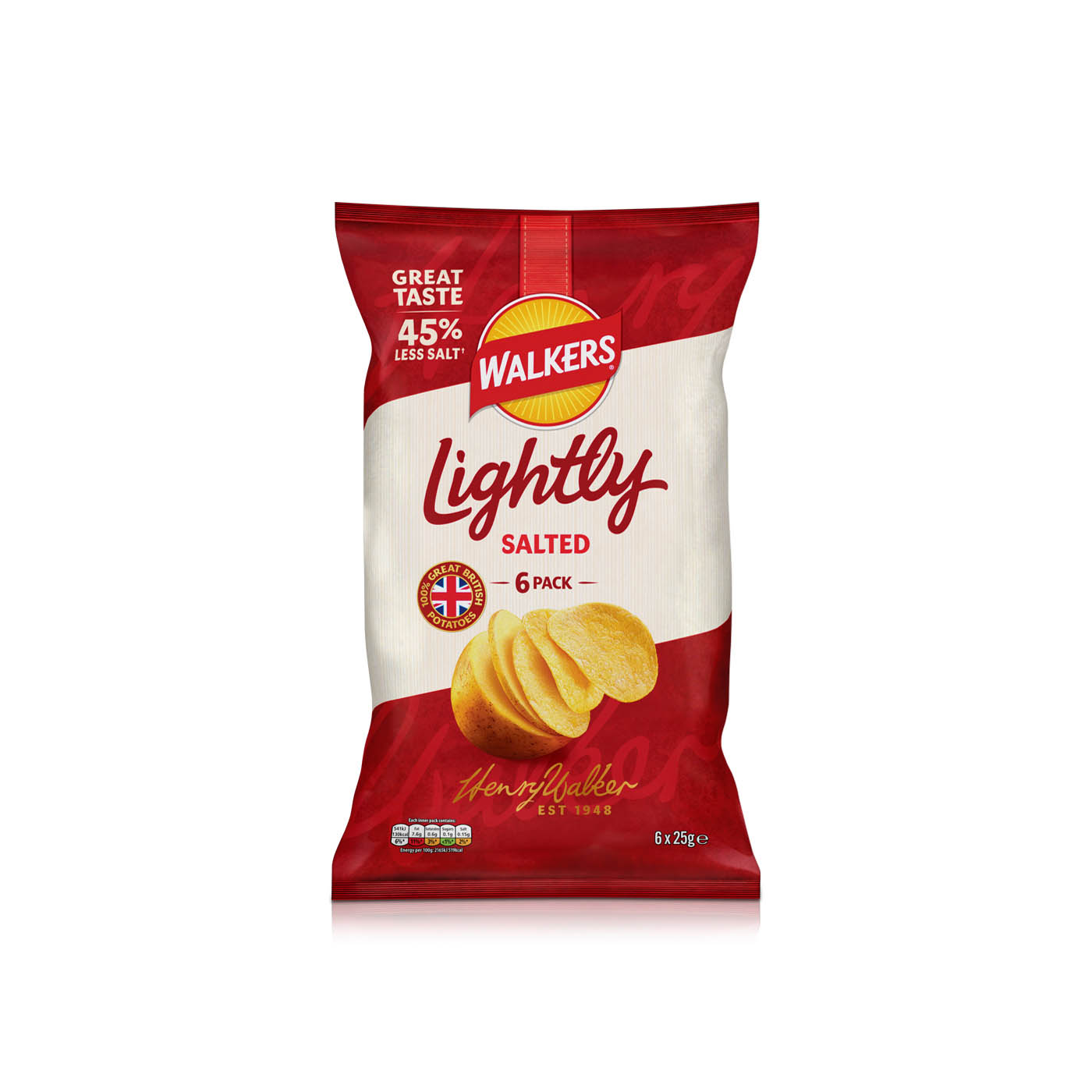 Walkers Lightly Salted Potato Crisps 25g x 6
