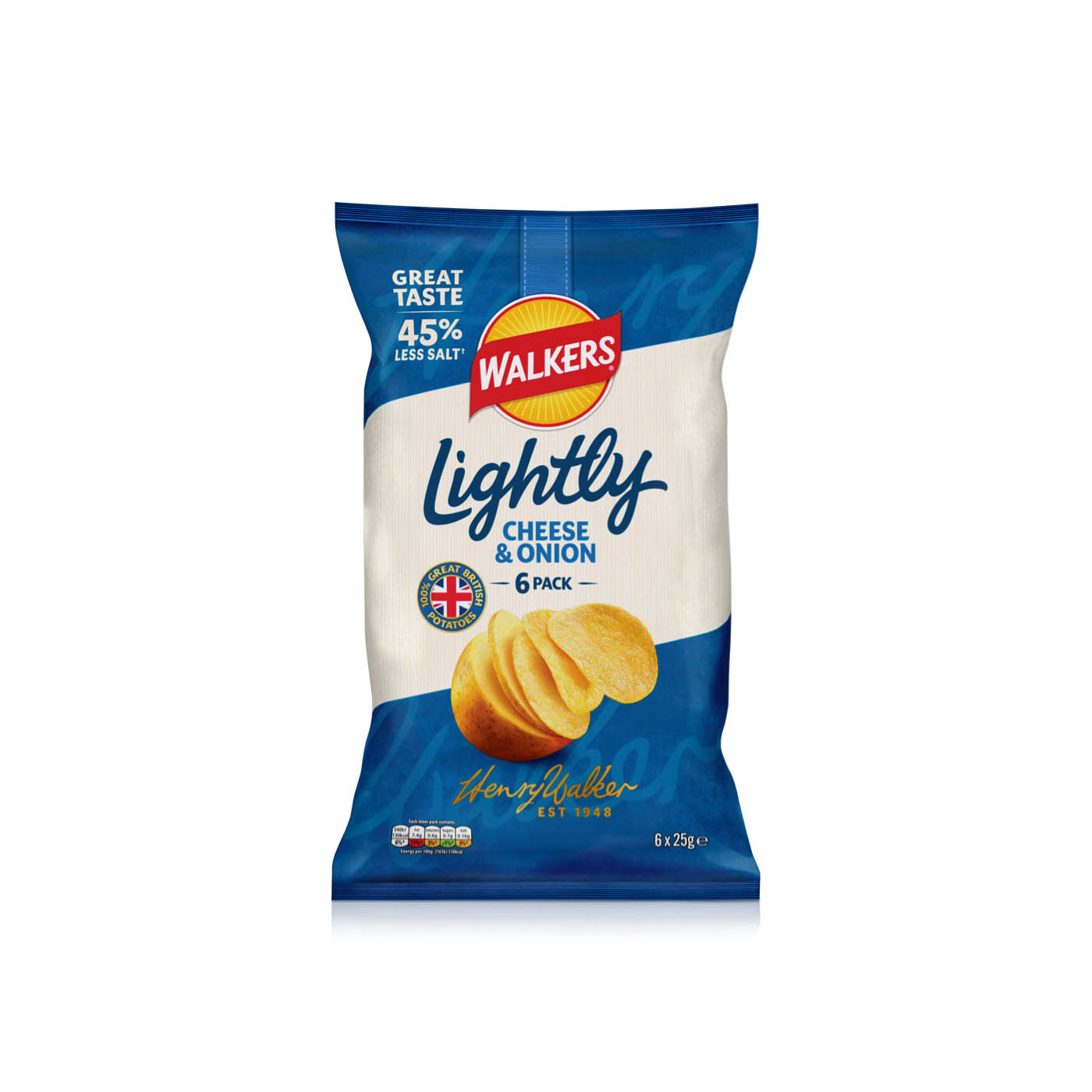 Walkers Lightly Cheese & Onion Potato Crisps 25g x 6