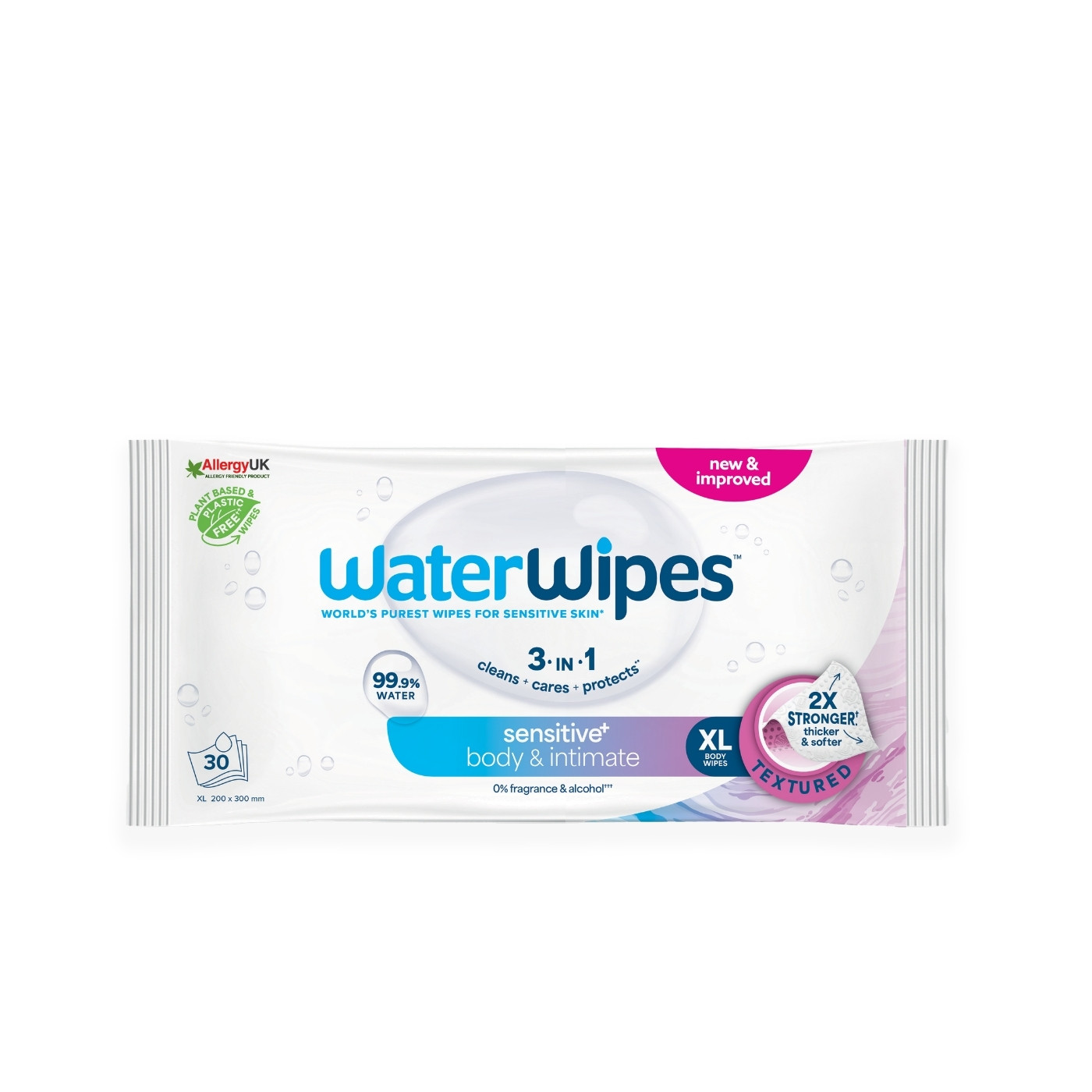 WaterWipes Sensitive+ Body & Intimate Adult 99.9% Water Wipes x30