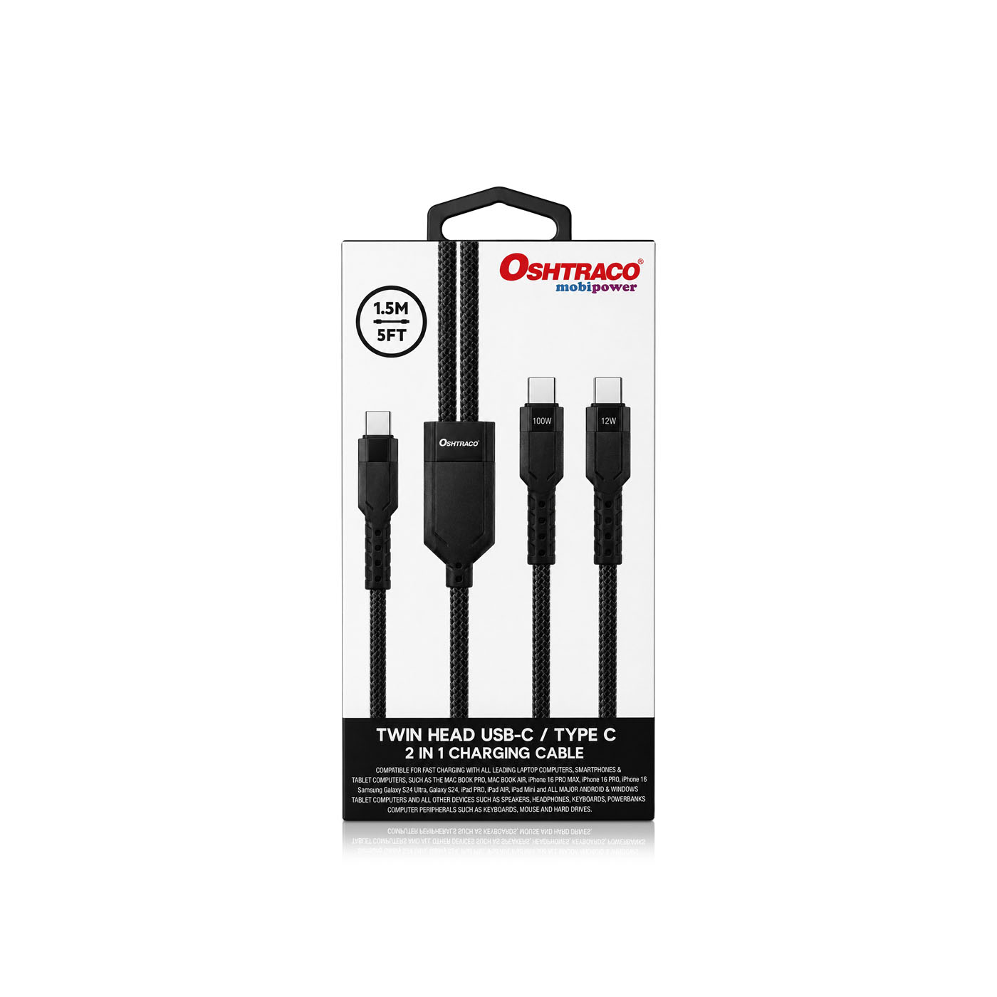 Oshtraco Mobipower Twin Head  USB-C Charging Cable