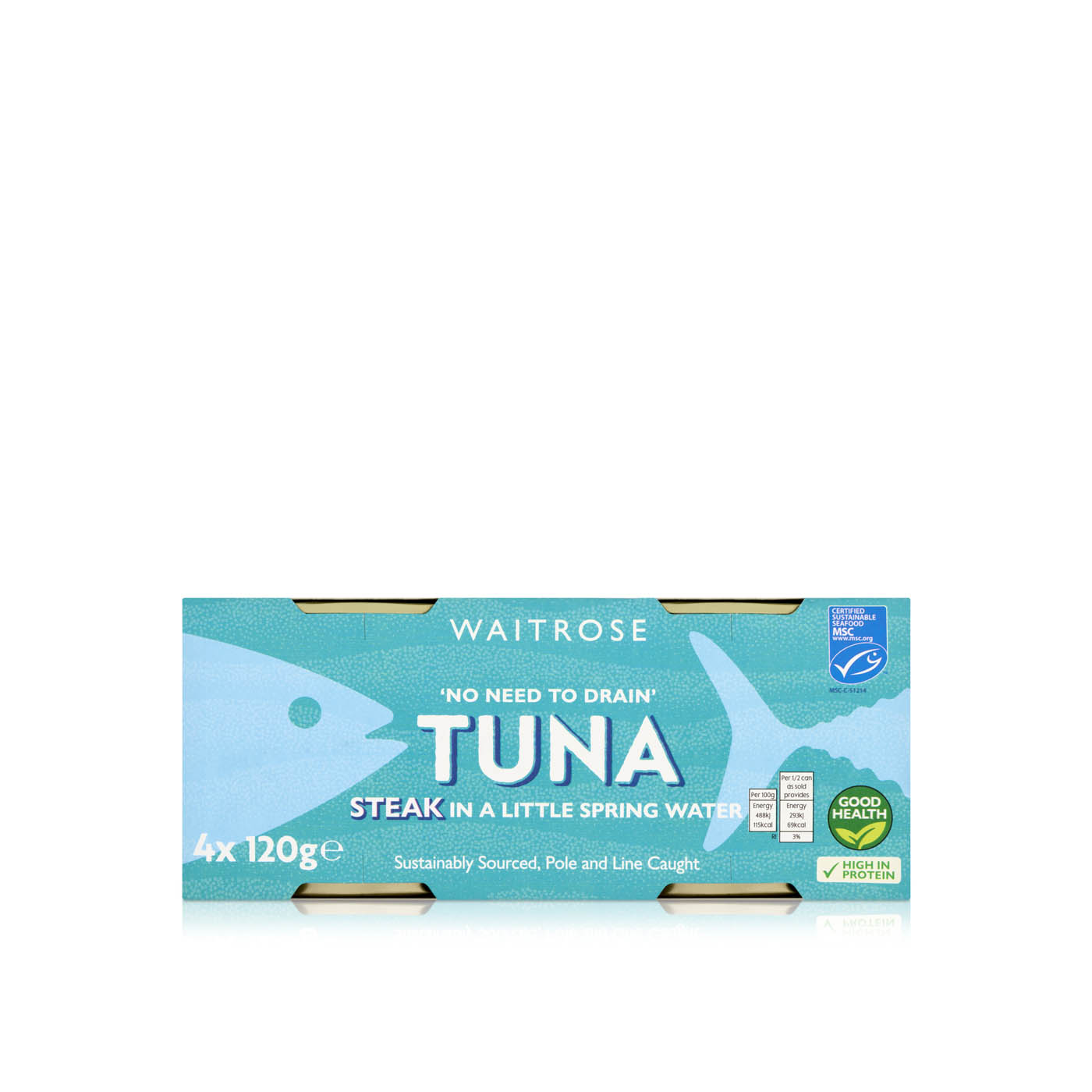 Waitrose Drained Tuna Steak in Spring Water 120g x 4