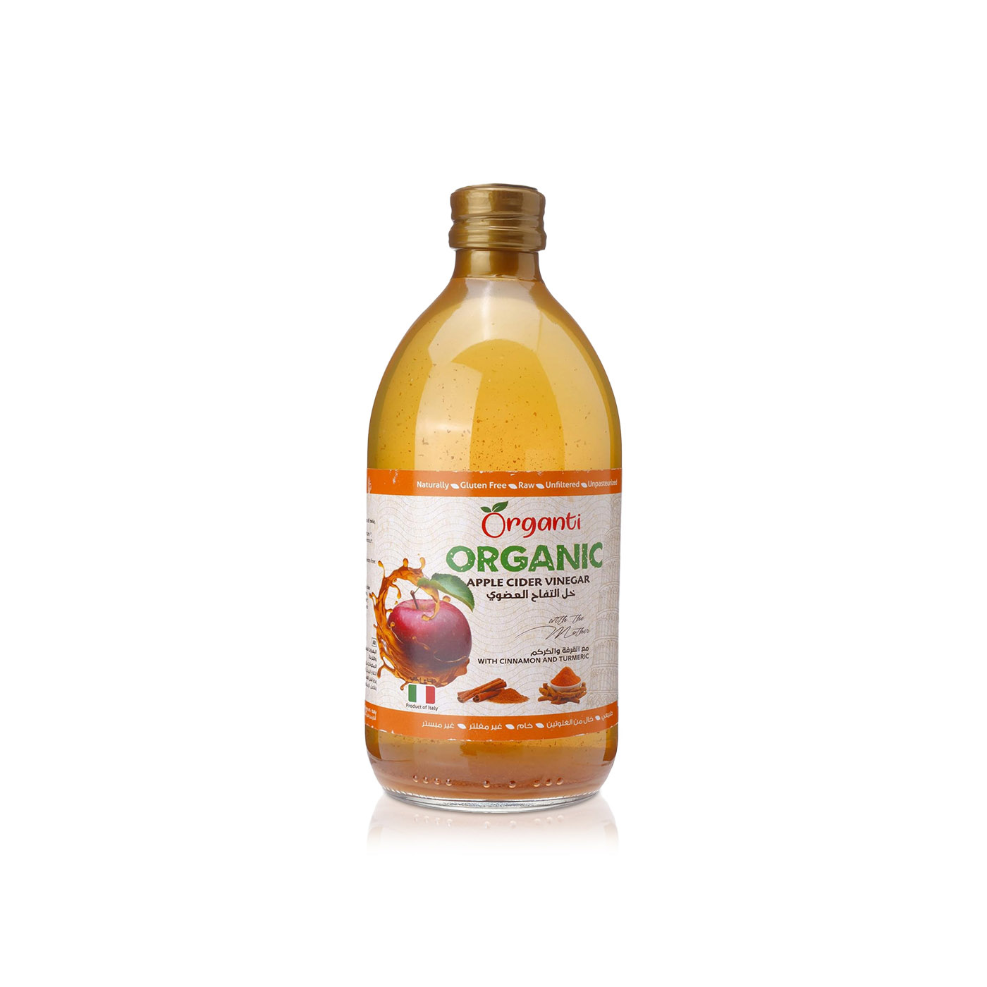 Organti Organic Apple Cider Vinegar with Cinnamon & Turmeric 500ml