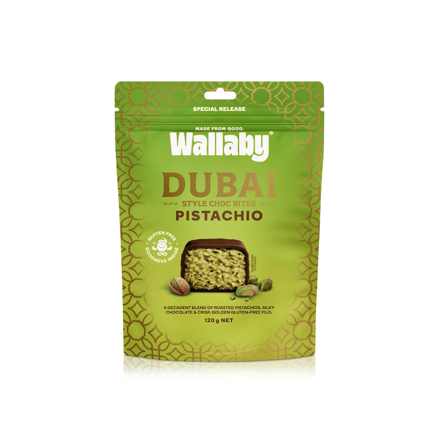 Wallaby Dubai Style Pistachio Choc Bites 120g