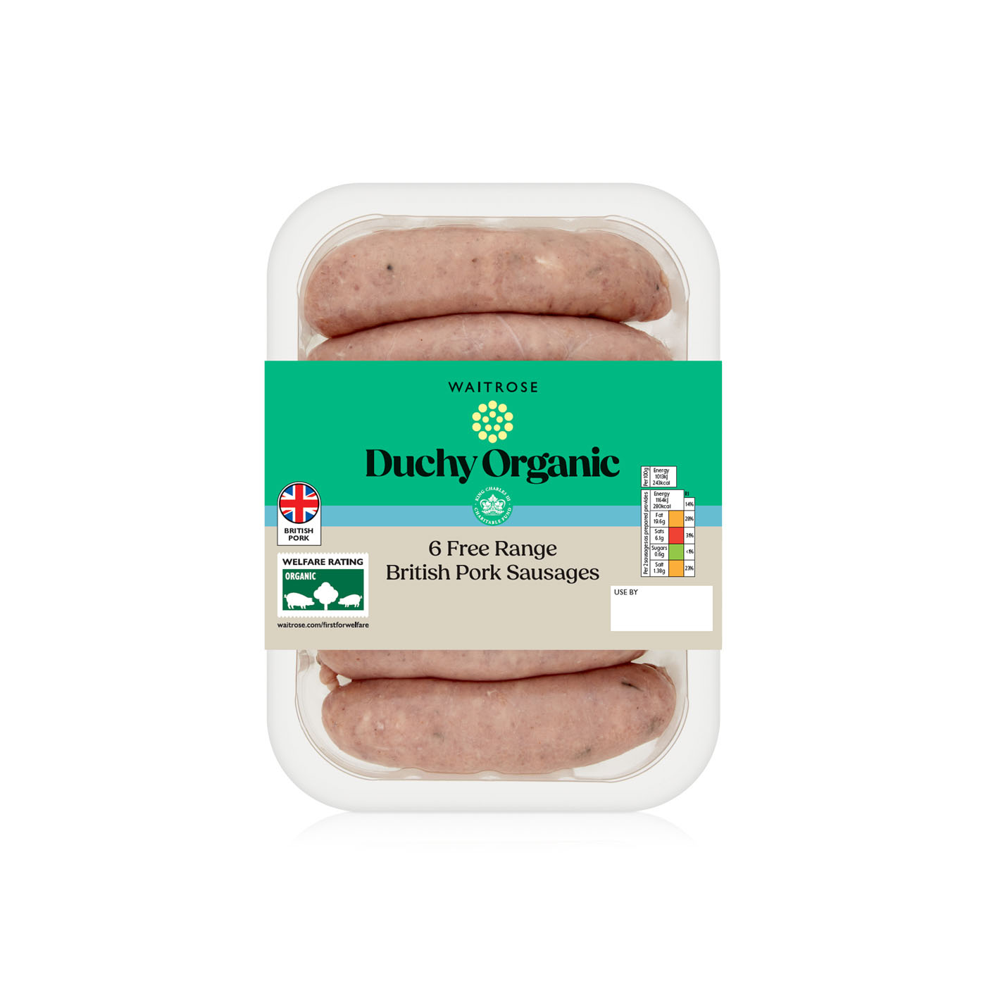Waitrose Duchy Organic Free Range British Pork Sausages x 6 400g
