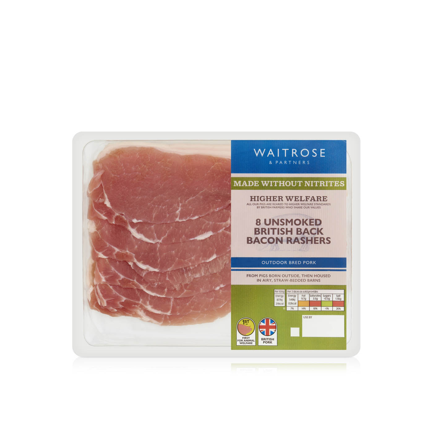 Waitrose Unsmoked British Back Bacon Rashers x 8 250g