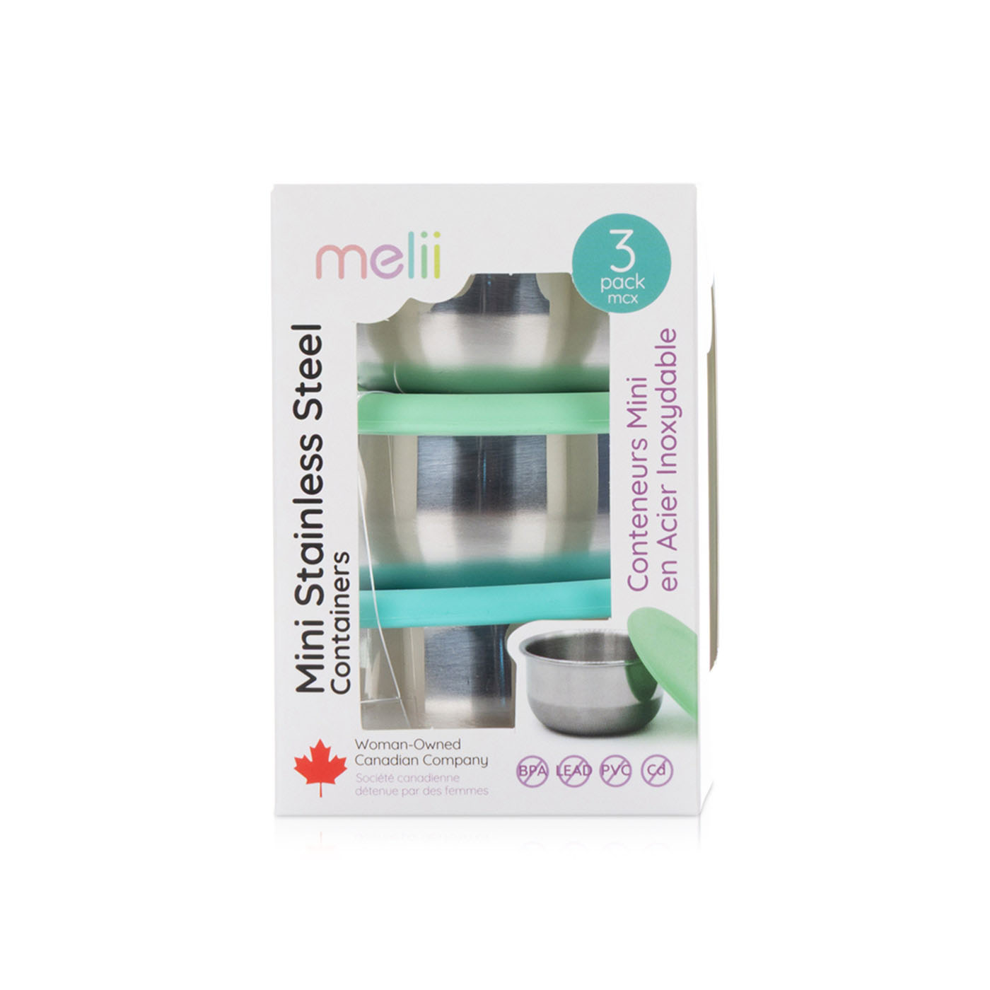 Melii Stainless Steel Multicolour Containers x 3