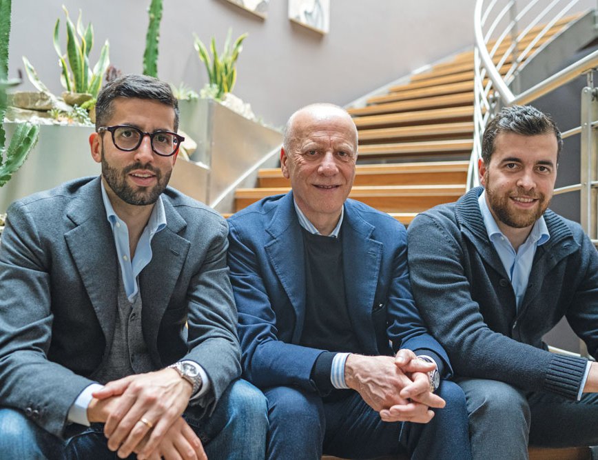 Sabino, the current company president, with his sons Fabrizio and Federico, who handle domestic sales and exports respectively