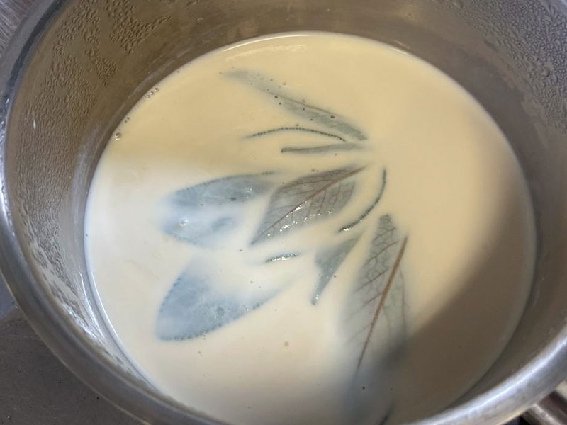 The making of butter | We garnished the butter with fresh aromatics | The making of Livarot cubes | Cream-coated salmon skewers | Sage-infused cream | Fresh cheese quenelle