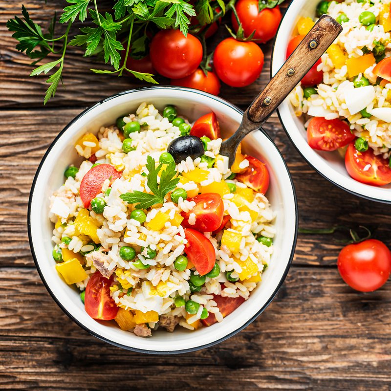 Healthy tuna and vegetable rice salad