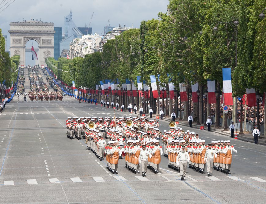 Military parades, public speeches and impressive fireworks take place along the Champs Elysees in the French capital of Paris, while parties and gatherings in cafés and restaurants begin in the afternoon and roll into the small hours.