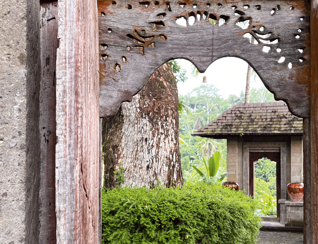 Traditional architecture sits seamlessly in the forested landscape