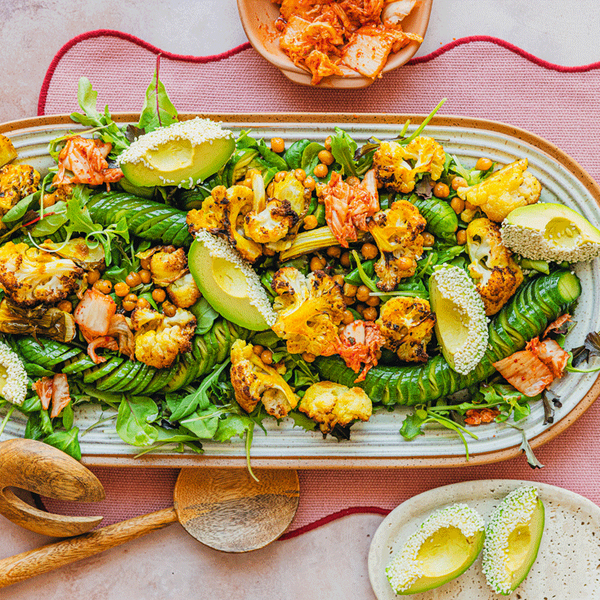 Roasted cauliflower and kimchi salad