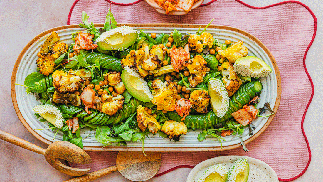 Roasted cauliflower and kimchi salad