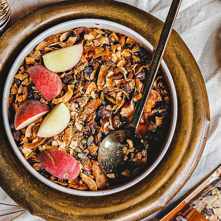 Stone fruit and gingerbread granola crumble