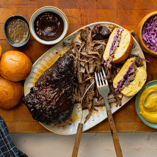 Smoky beef brisket stew with cornbread dumplings