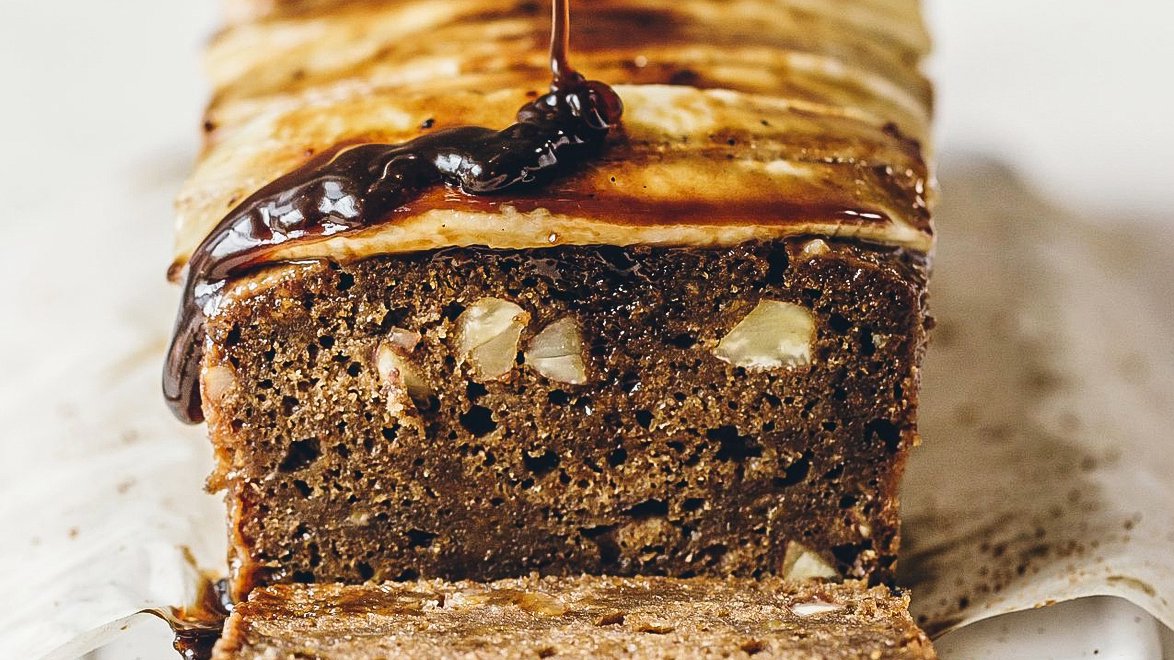 Vegan salted caramel banana bread with toasted almonds