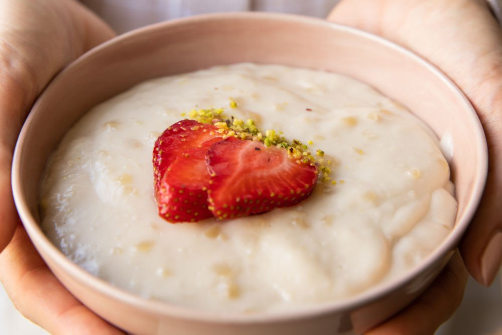 Omayah Atassi’s almond milk pudding with crushed almonds, orange ...