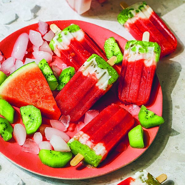 Salted watermelon and kiwi popsicles